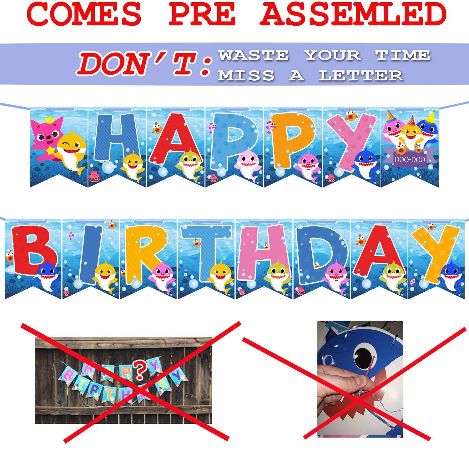 Happy Birthday Banner DOO Garland Shark Theme Party Supplies For Kids