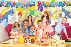 Happy Birthday Banner DOO Garland Shark Theme Party Supplies For Kids