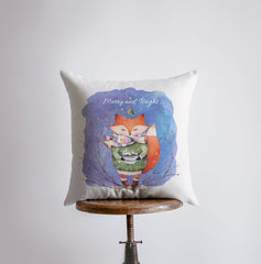 Merry and Bright | Blue Pillow Cover | Red Fox | Christmas Gift |