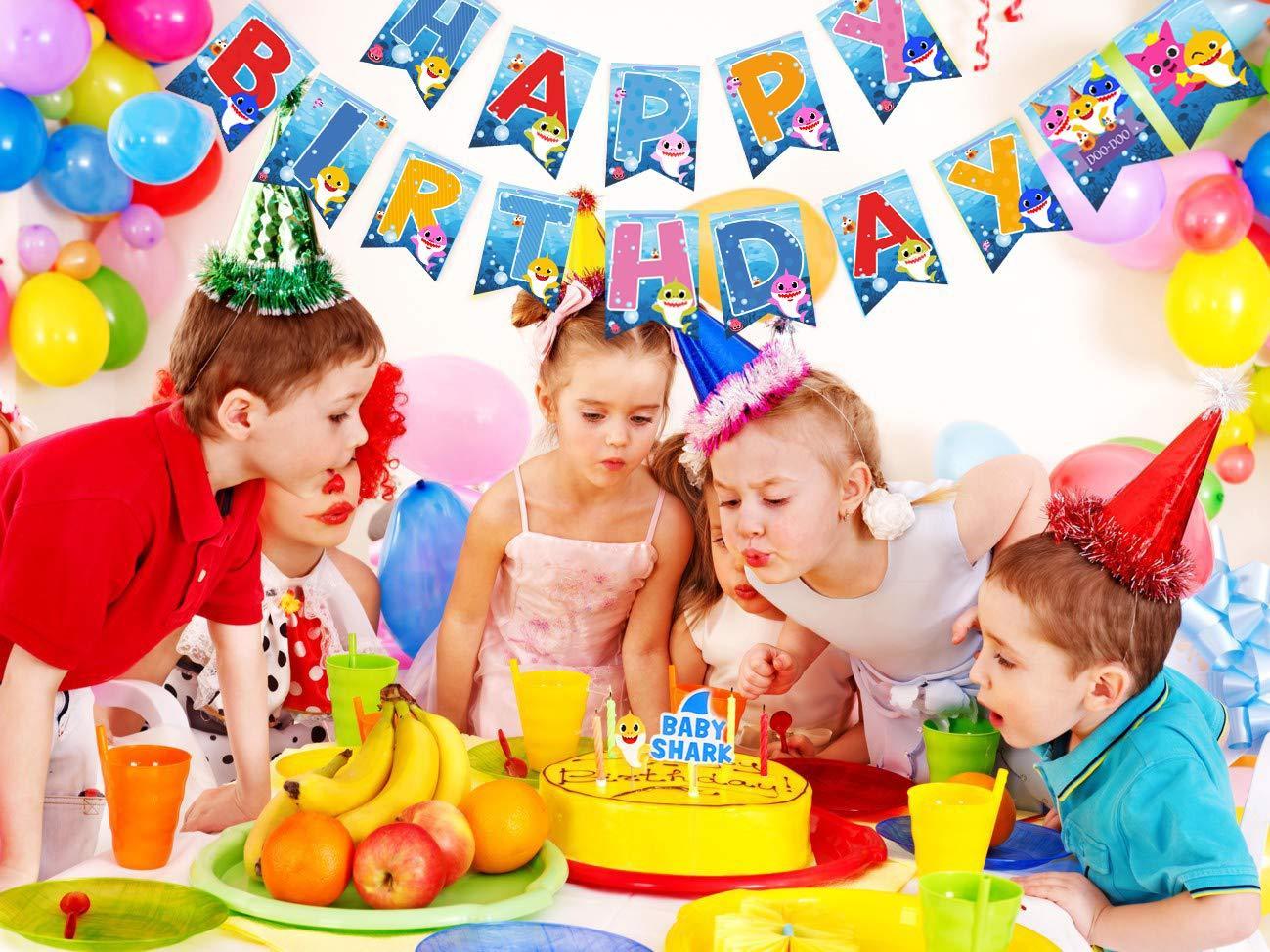 Happy Birthday Banner DOO Garland Shark Theme Party Supplies For Kids