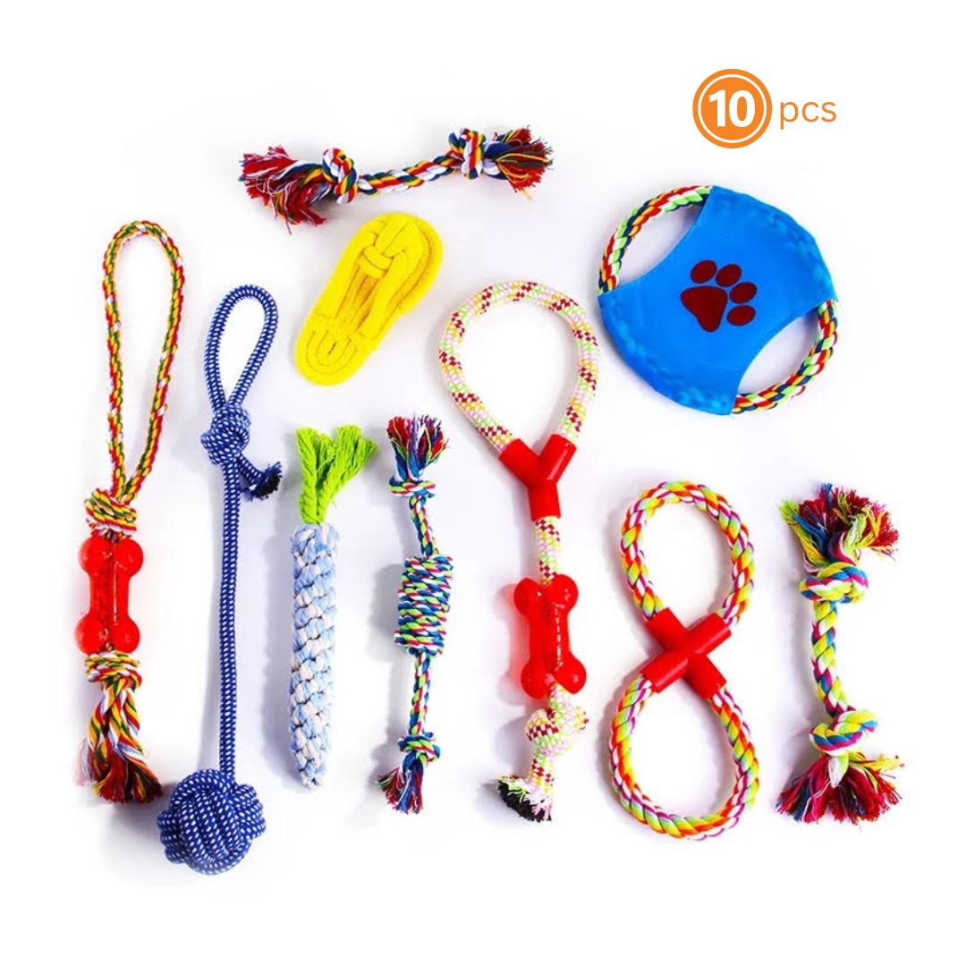 10 pcs Assorted Braided Cotton Rope dog Chew toys Heavy Chewer Dogs