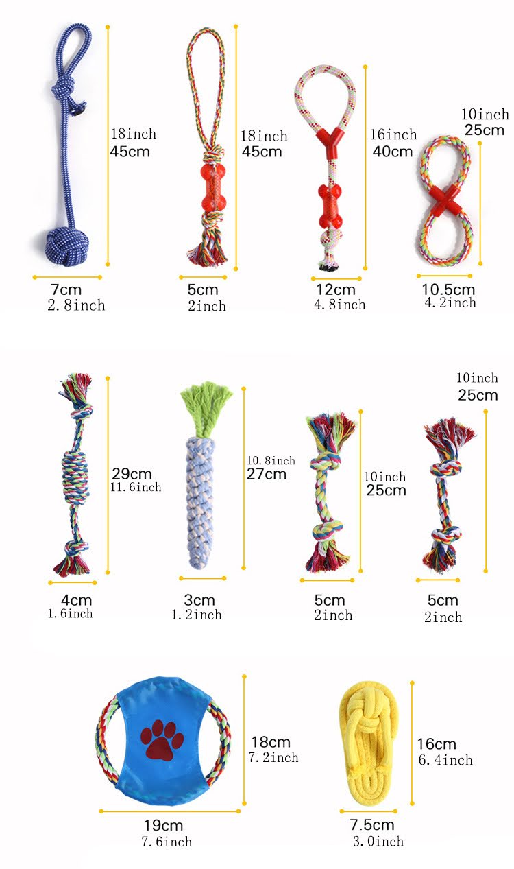 10 pcs Assorted Braided Cotton Rope dog Chew toys Heavy Chewer Dogs